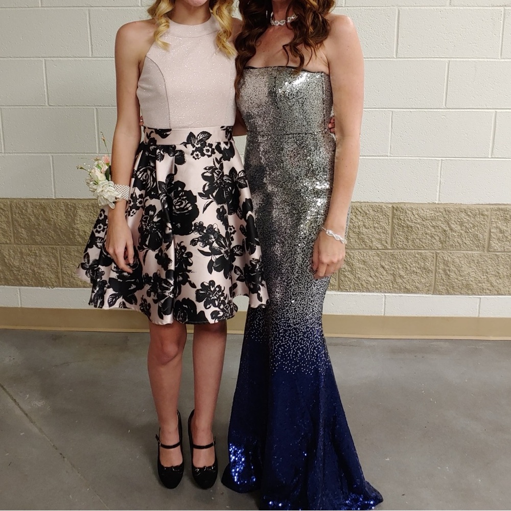 Ombré silver and blue gown.